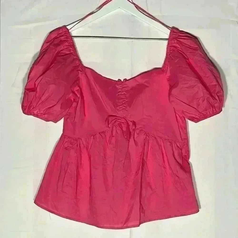 Aqua Women’s BOHO Top Pink S Women’s Off Shoulder Puffy Sleeves Crop Casual